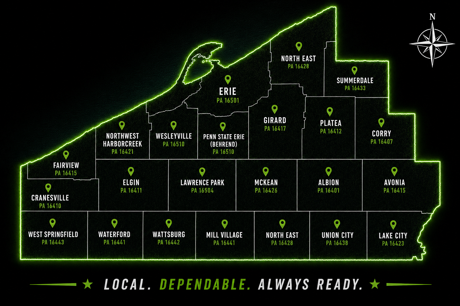 Grazzy Haul Away service area map — Erie County PA